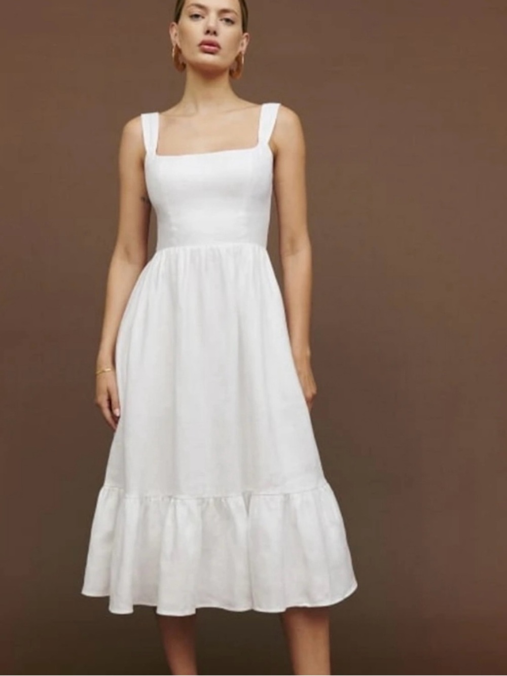 Reformation Bucatini White Linen Midi Dress